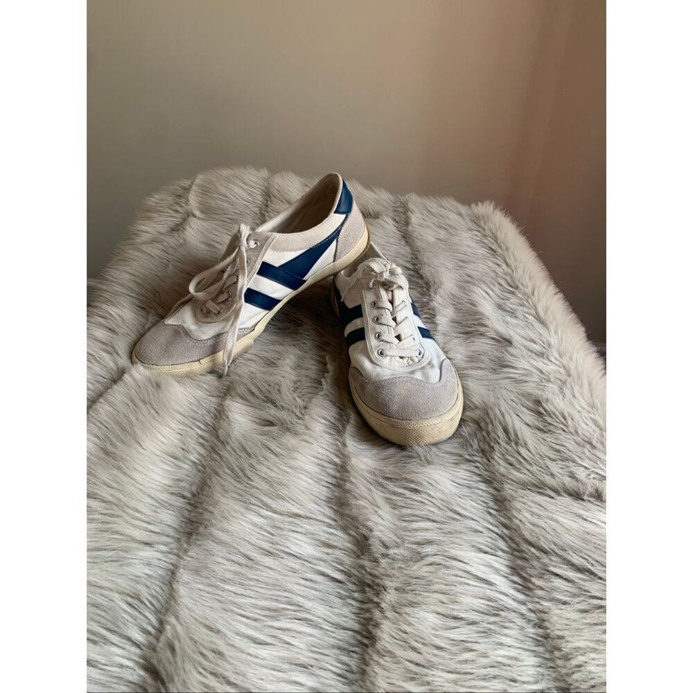 Gola Badminton Canvas Suede Low Top Sneakers cream Navy Blue men Size 10